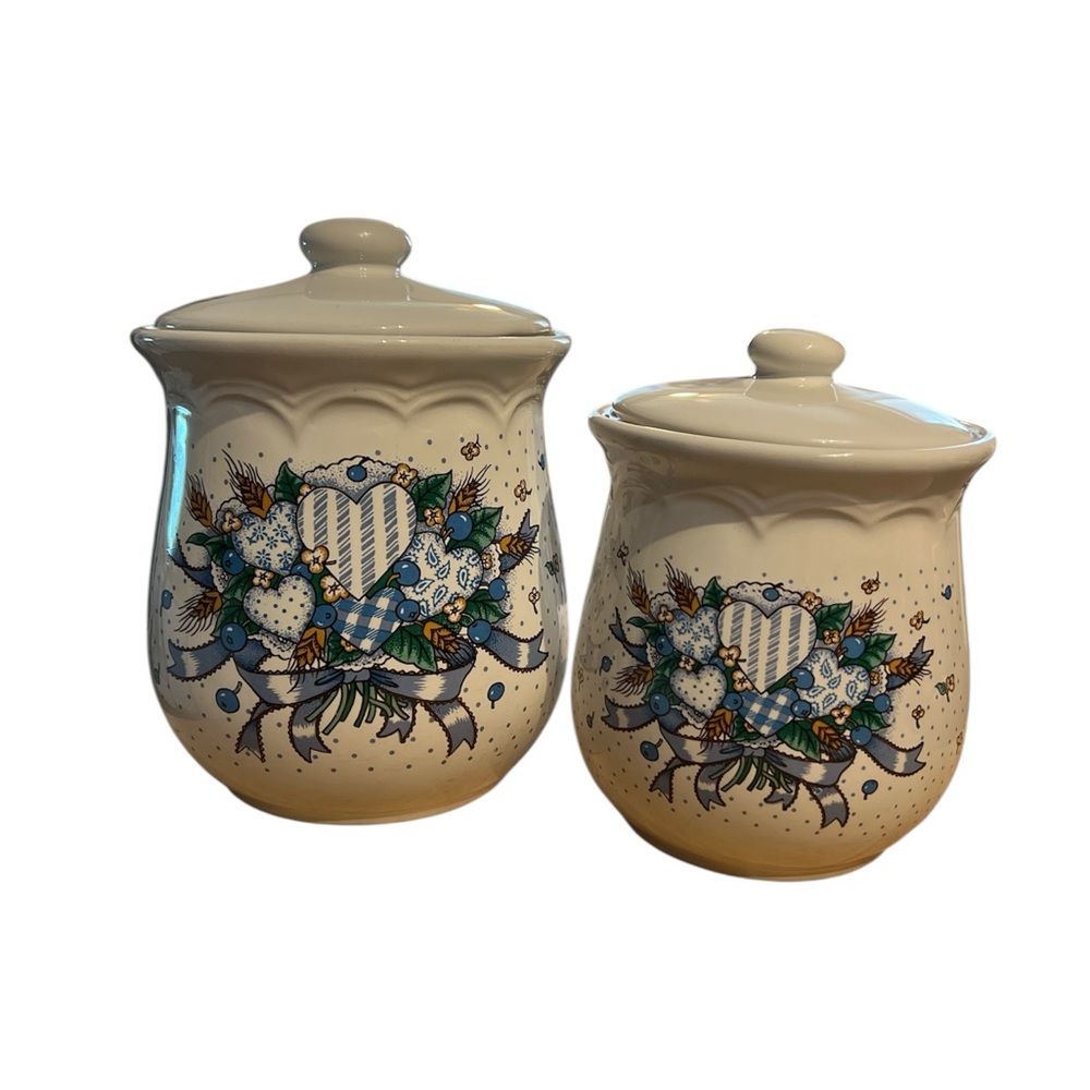 Blueberry Hearts Tabletop Unlimited Inc ceramic canisters country set of 2